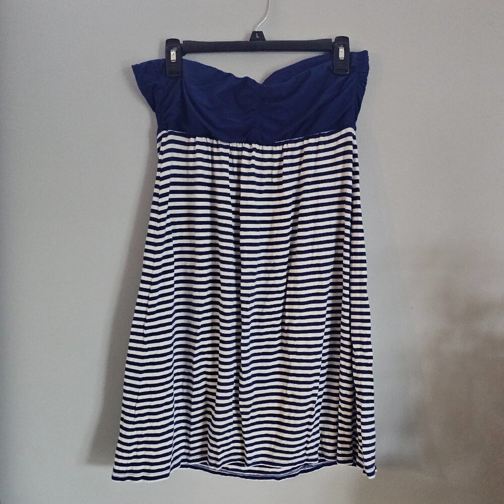 Express Blue & Whited Striped Strapless Cotton Summer Dress